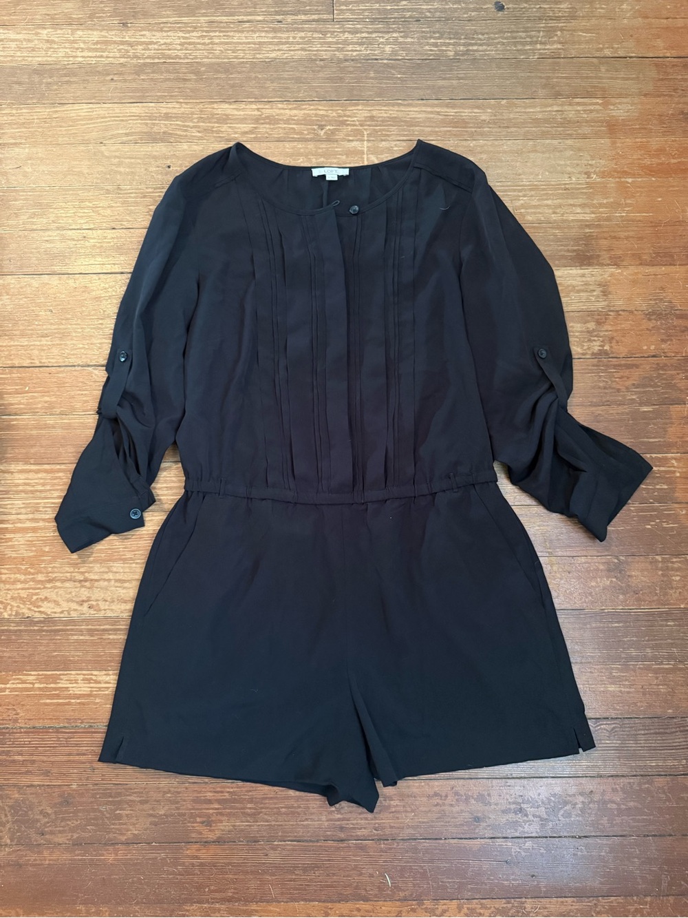 LOFT Button Up Black Sheer Long sleeve Romper size 4